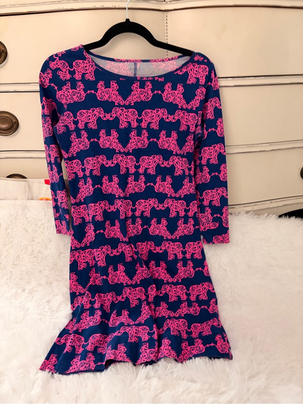 Lilly Pulitzer Navy and Hot Pink Elephant Print Casual Dress